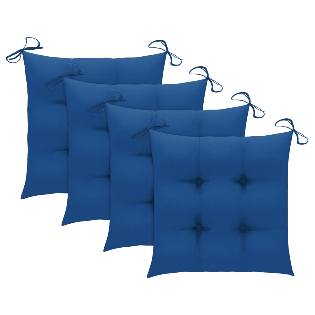 Chaises de jardin avec coussins pcs. bois de teck massif - bleu, 4, 1 - number 7.