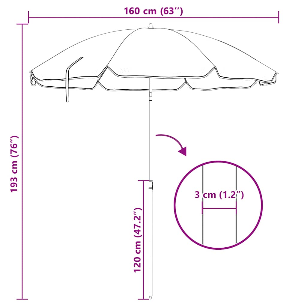 Parasol 180 cm stålstang sandfarvet - number 5.