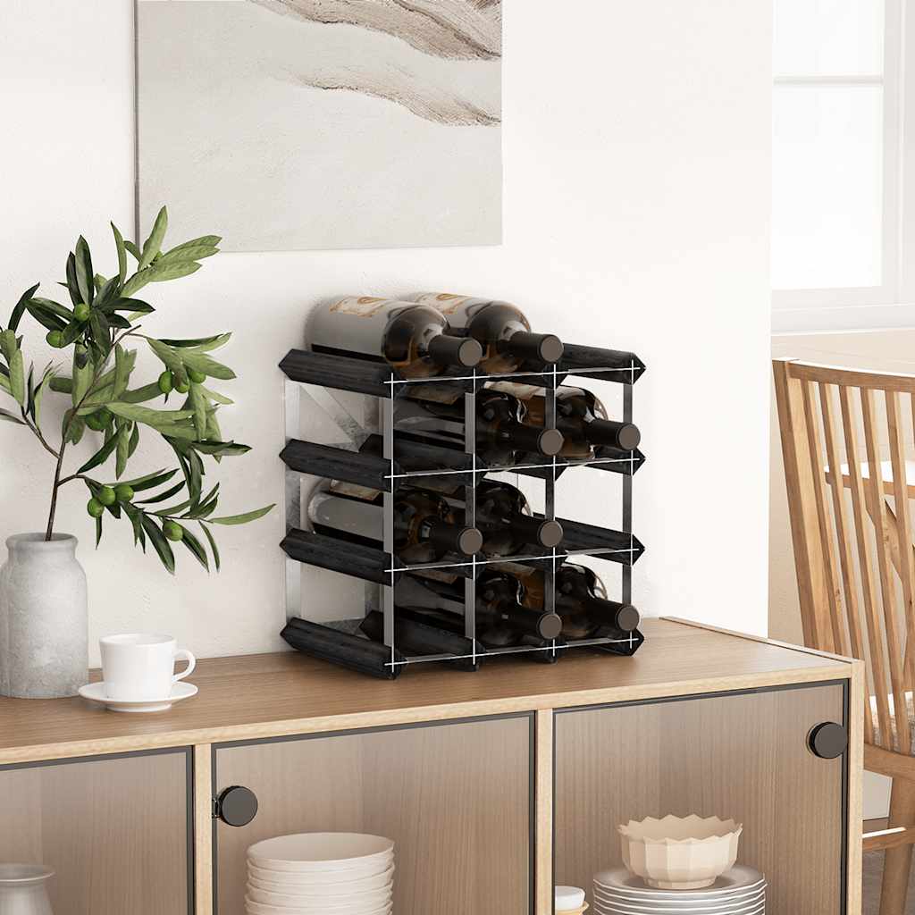 Vinski stalak za 12 boca crna crna borovina - number 3.