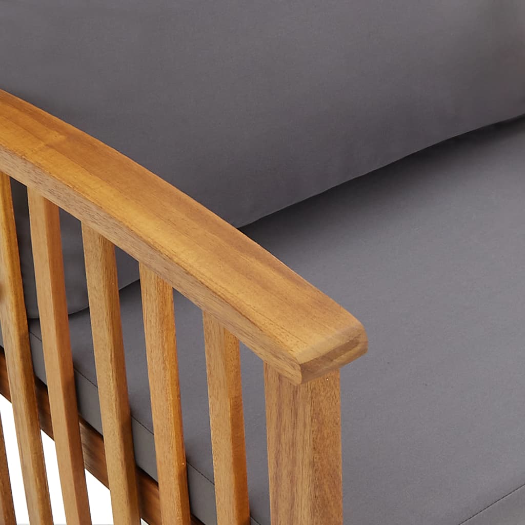 Loungesæt til haven 5 dele med hynder massivt akacietræ - grå, 2x bænk + 2x lænestol + bord, 1 - number 6.