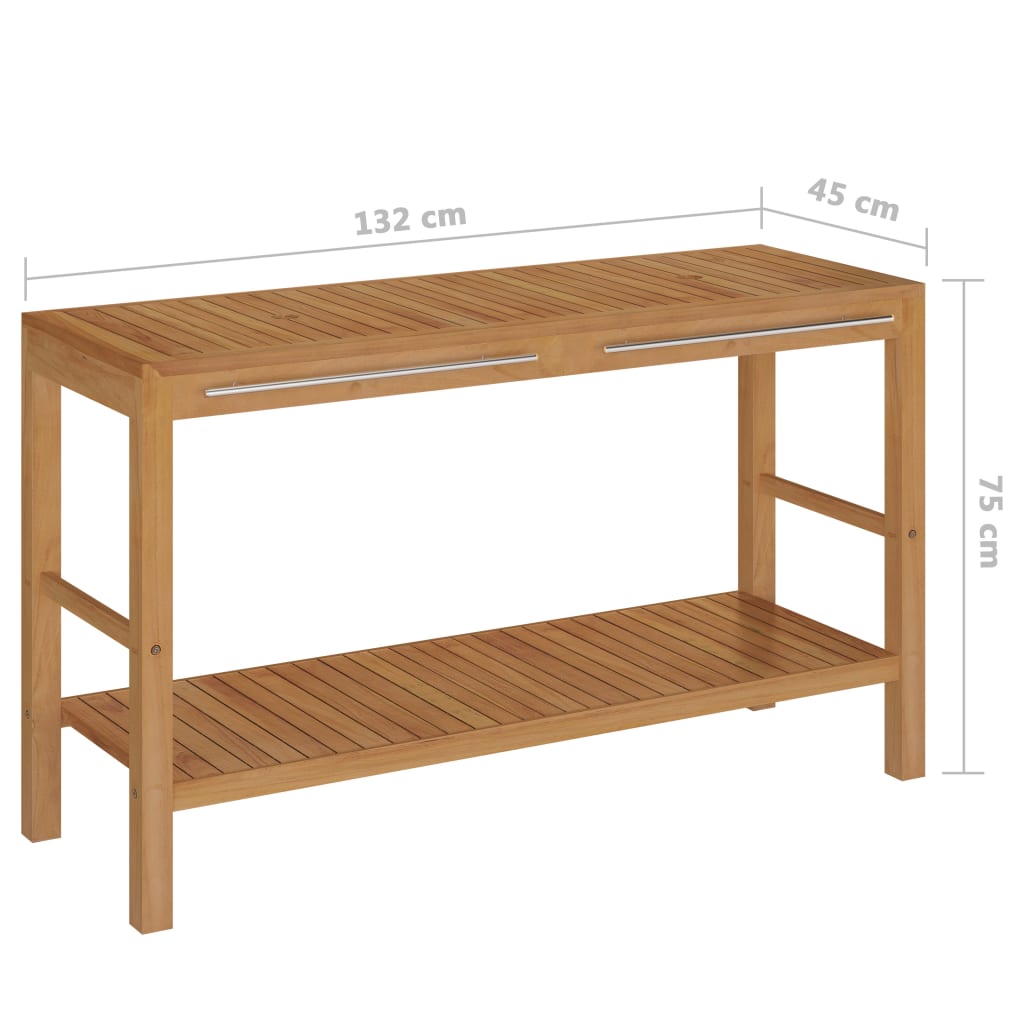 Badeværelsesskab med håndvaske massivt teak marmor - sort, 132 x 45 x 75 cm, 1 - number 10.