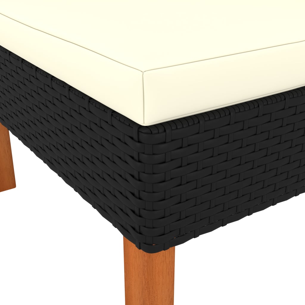 Loungesæt til haven 3 dele polyrattan og massivt eukalyptustræ - sort, 1, midtersofa + hjørnesofa + fodskammel - number 6.