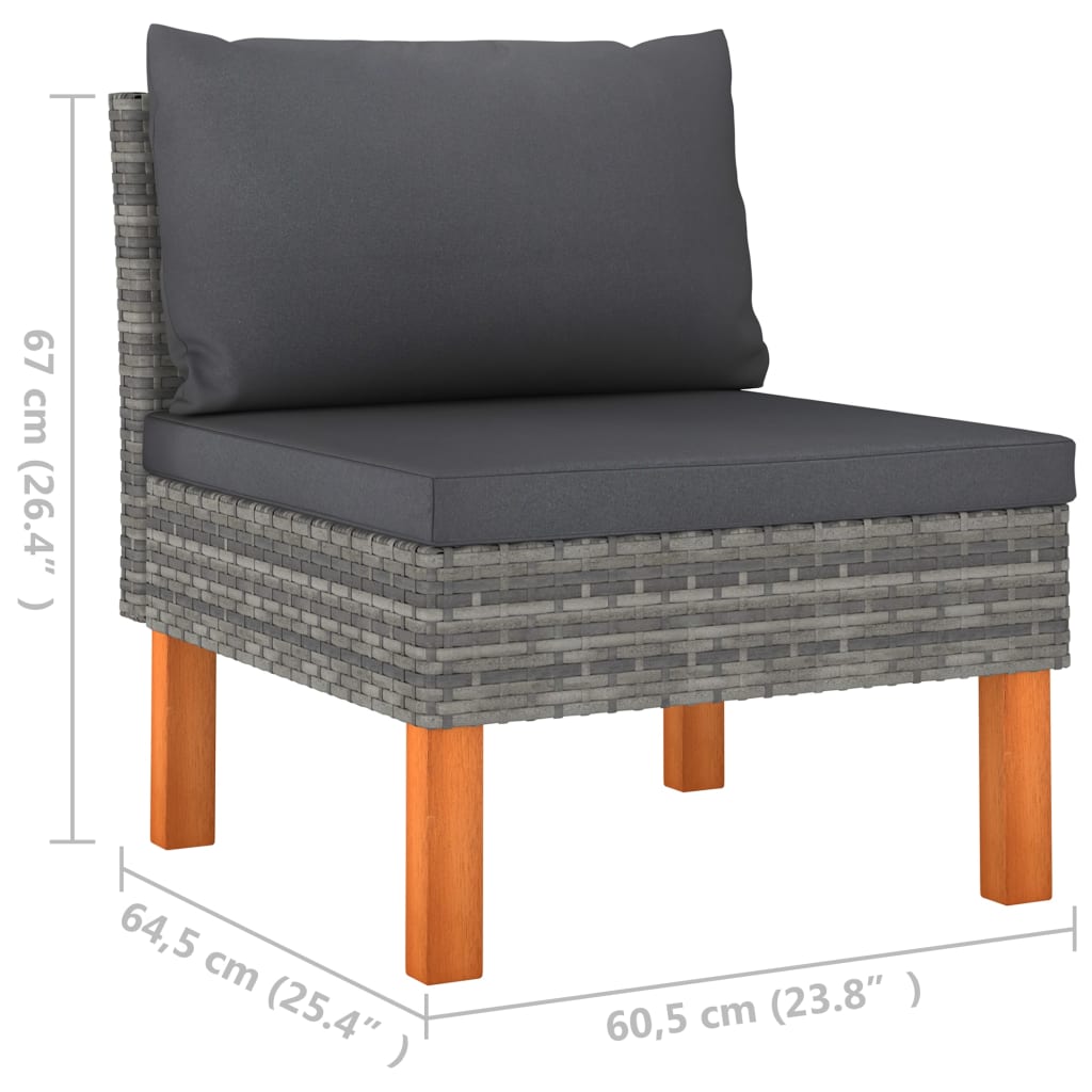 Midterdel til sofa polyrattan og massivt eukalyptustræ - grå, 1, midtersofa - number 6.
