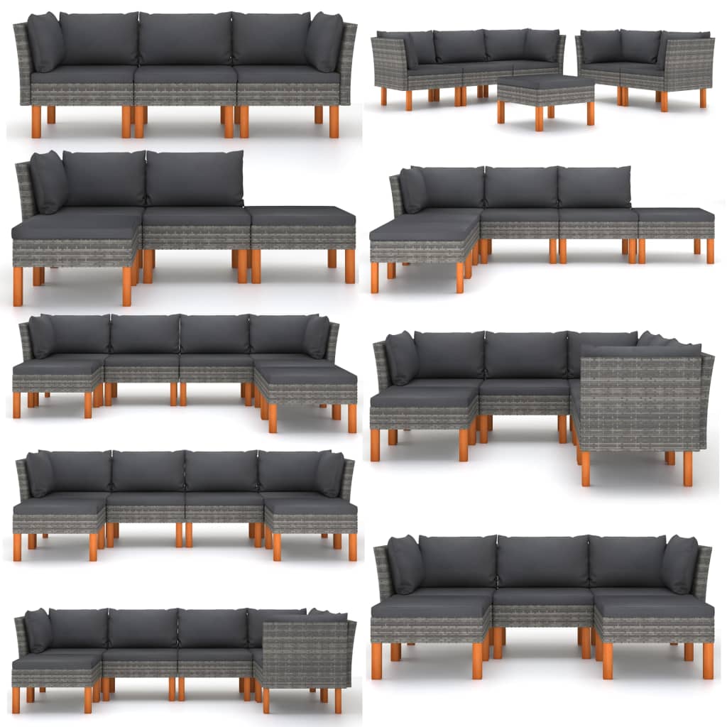 Midterdel til sofa polyrattan og massivt eukalyptustræ - grå, 1, midtersofa - number 7.