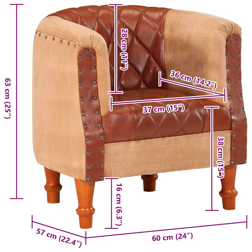 Lænestol ægte skind og massivt mangotræ brun - number 9.