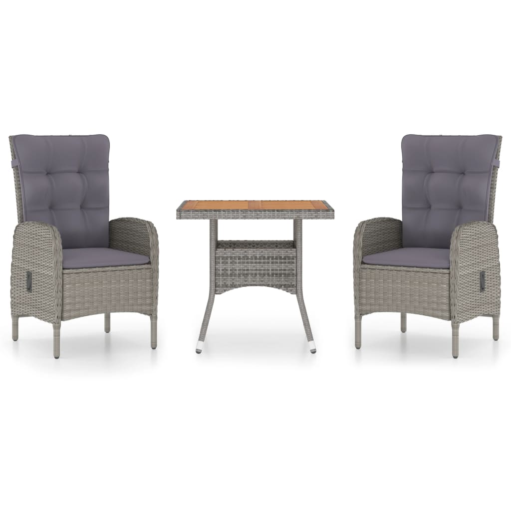 Spisebordssæt til haven 3 dele polyrattan og akacietræ grå - grå og brun, 2 - number 2.