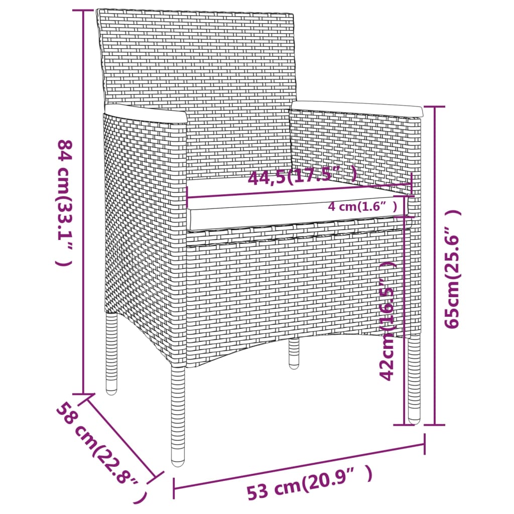 Spisebordssæt til haven dele polyrattan og hærdet glas grå - sort og grå, 120 x 120 x 75 cm, 5 - number 9.