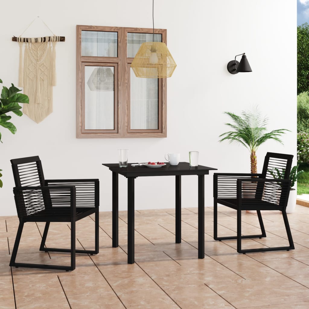 Outdoor dining table set 3 parts pvc-rattan black - number 1.