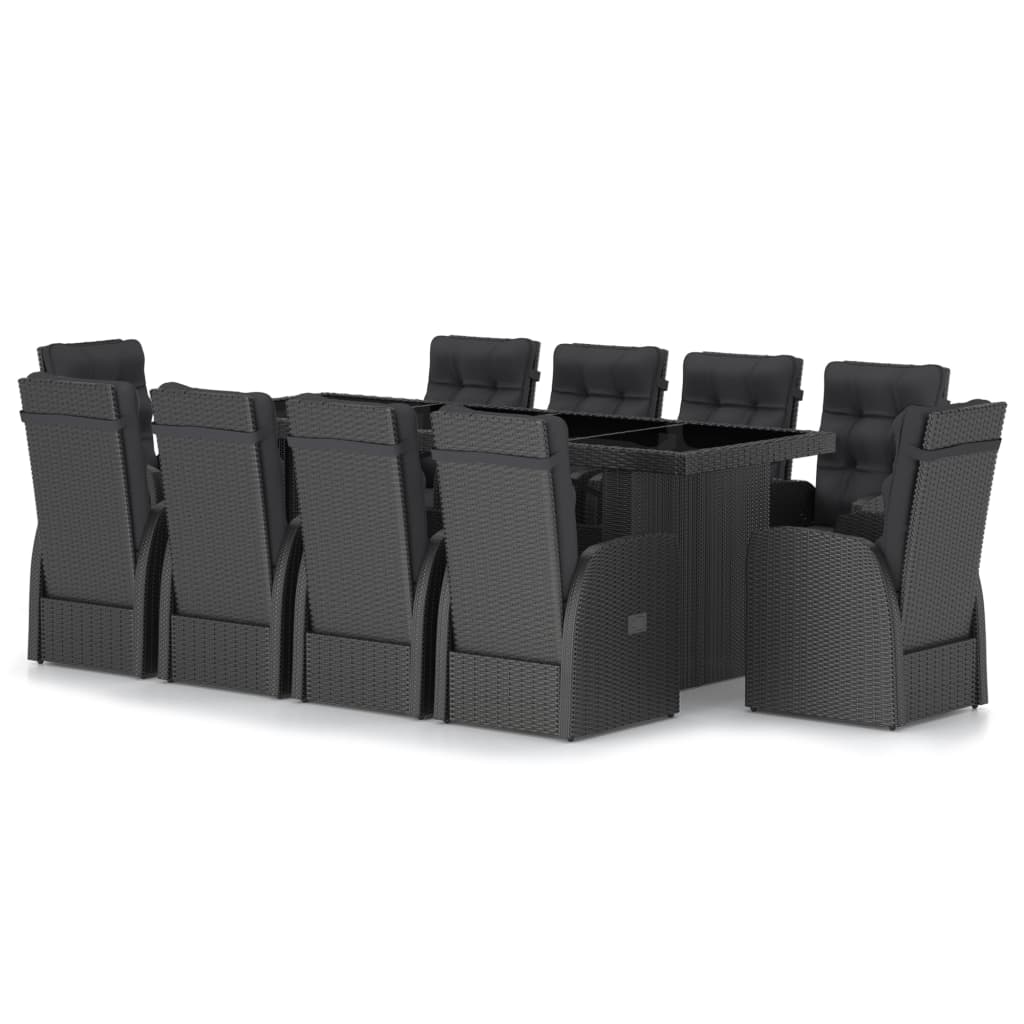 Utendørs spisebord sett 11 deler med puter polyrattan sort - number 2.