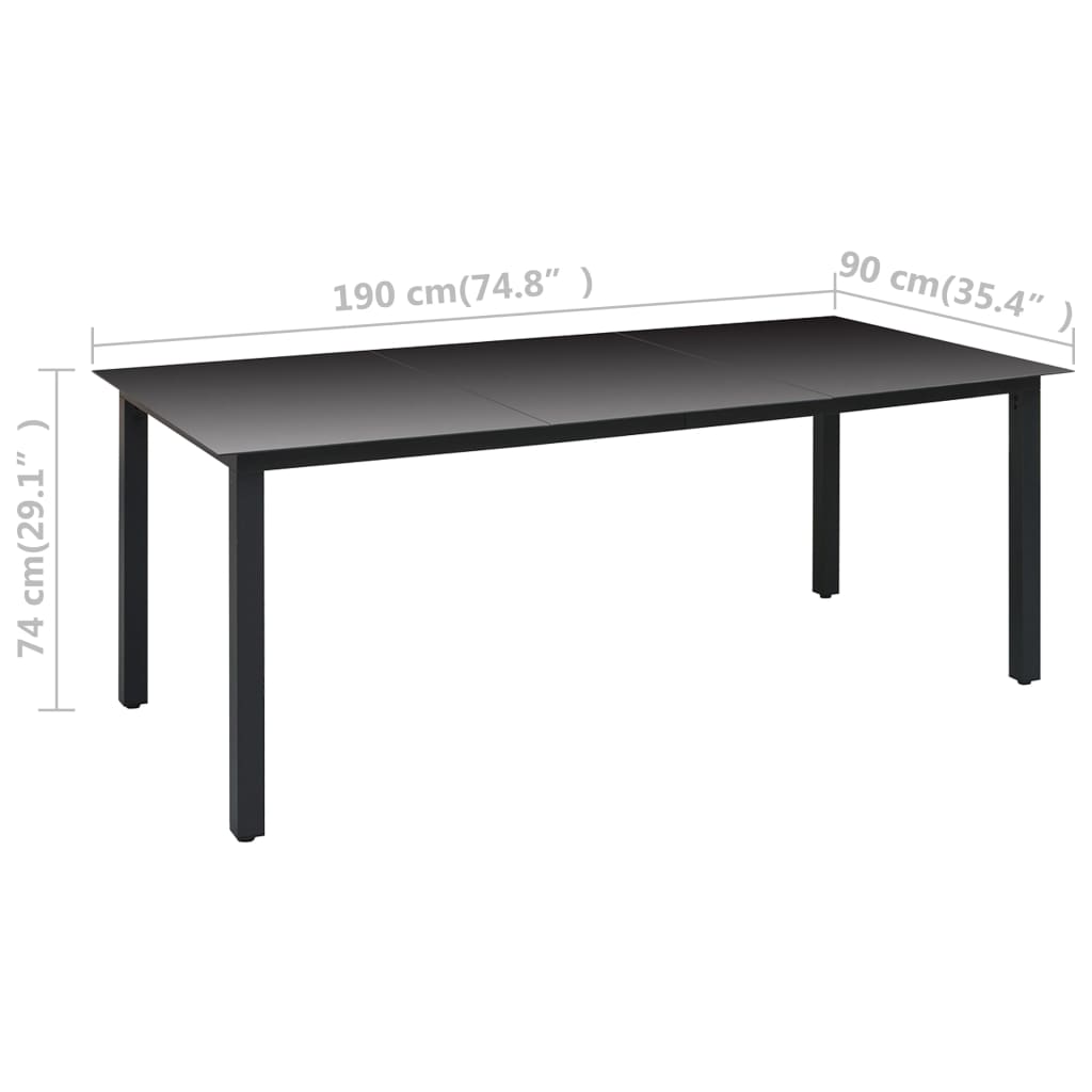 Vrtni blagovaonski stol 9 komada crni i smeđi - 190 cm dužina stola, 8 - number 12.
