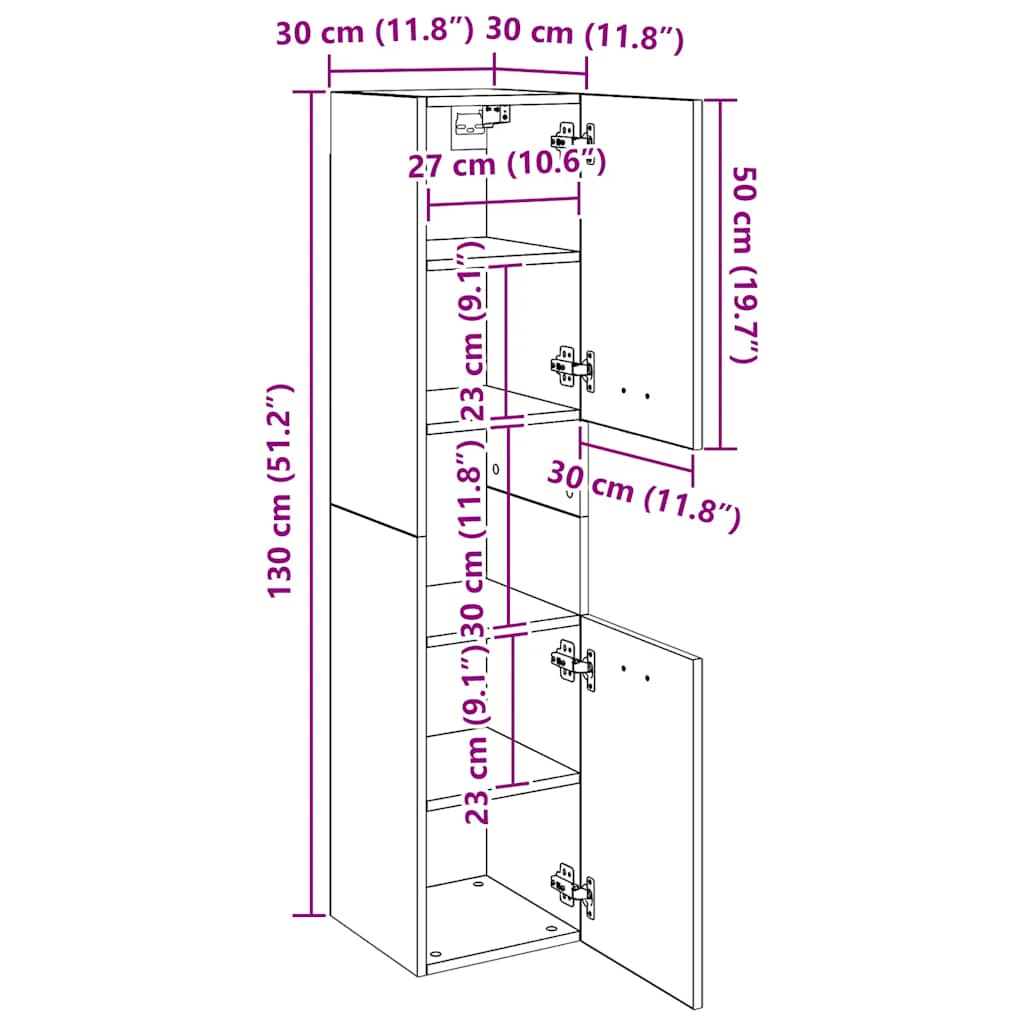 Badeværelsesskab 30x30x130 cm konstrueret træ - sort, 1, x - number 10.