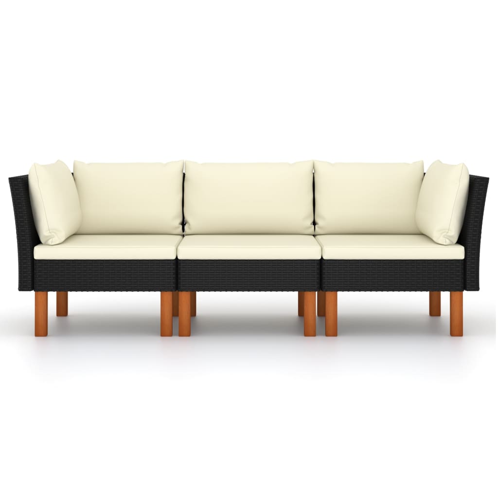 3-personers havesofa med hynder polyrattan sort - number 3.