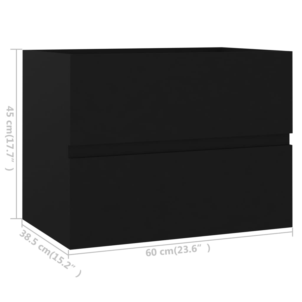 Vaskeskab med indbygget håndvask konstrueret træ - sort, 60 x 38.5 x 45 cm, 1, uden vandhane og afløb - number 12.