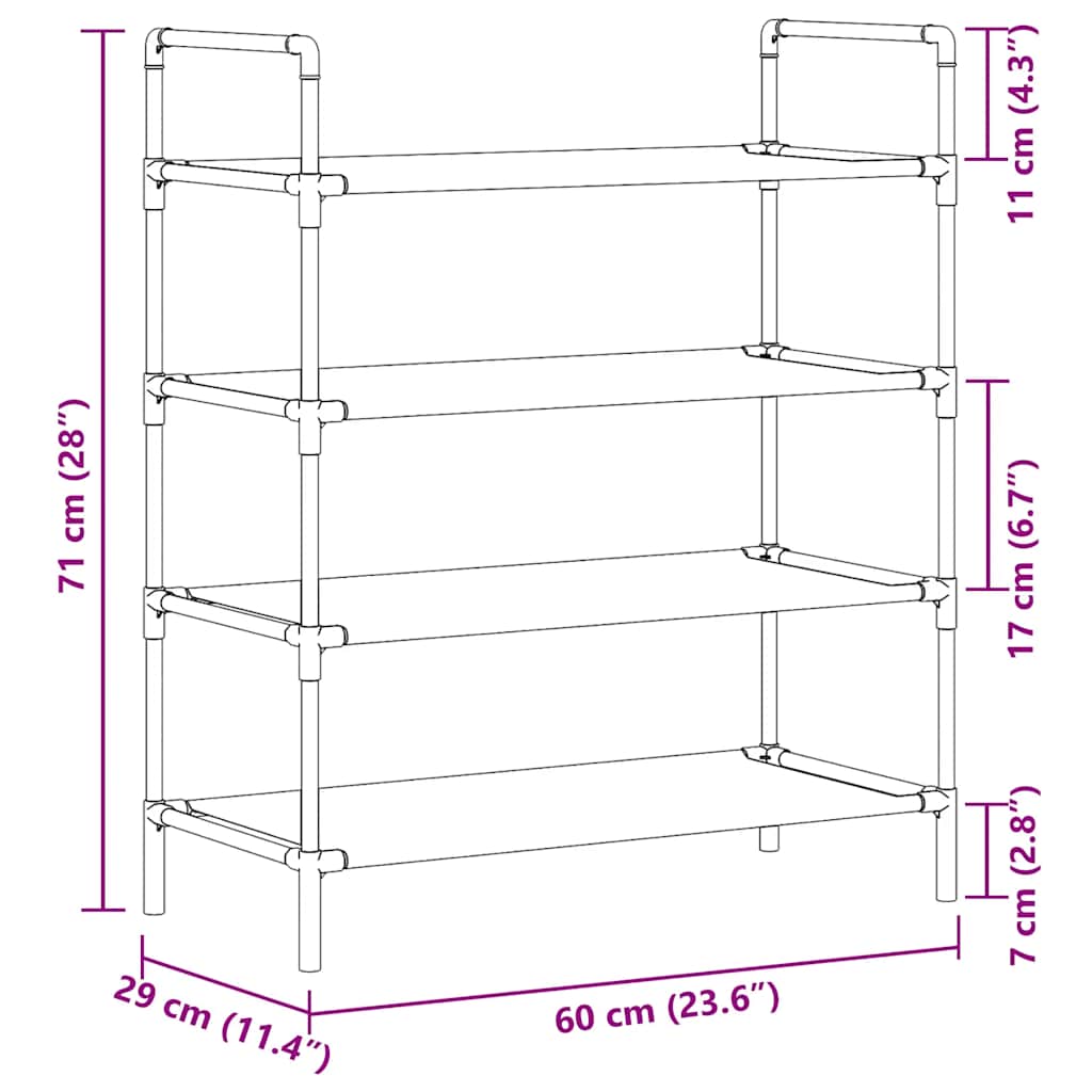 Stalak za cipele s 4 police metal i netkani materijal srebrne boje - number 7.