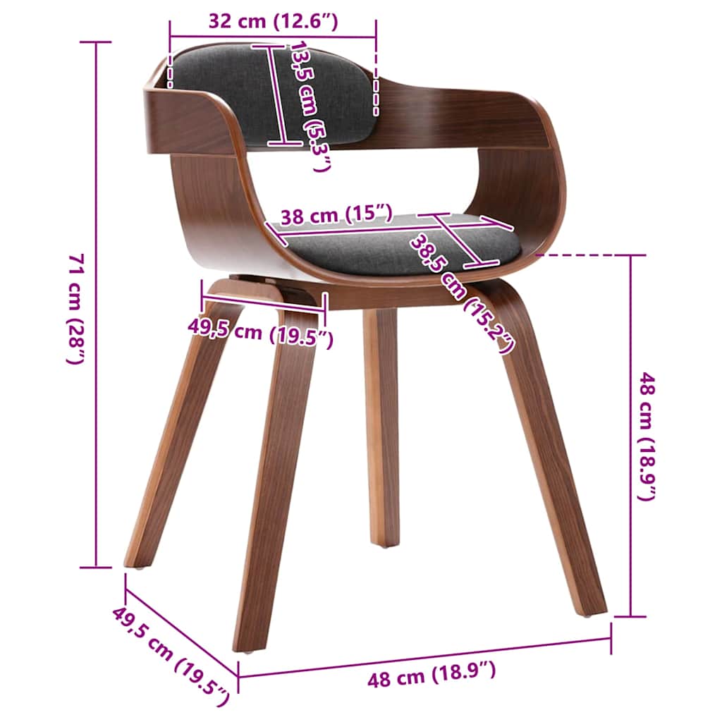 Blagovaonski stol stolica savijeno drvo i tkanina - tamno siva, 1 - number 6.
