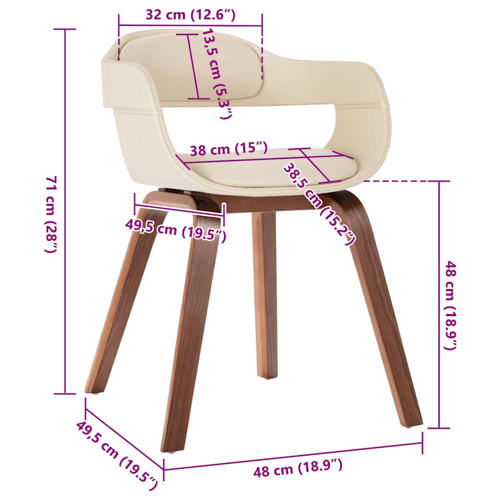 Spisebord stol bøyd tre og kunstskinn hvit - number 6.