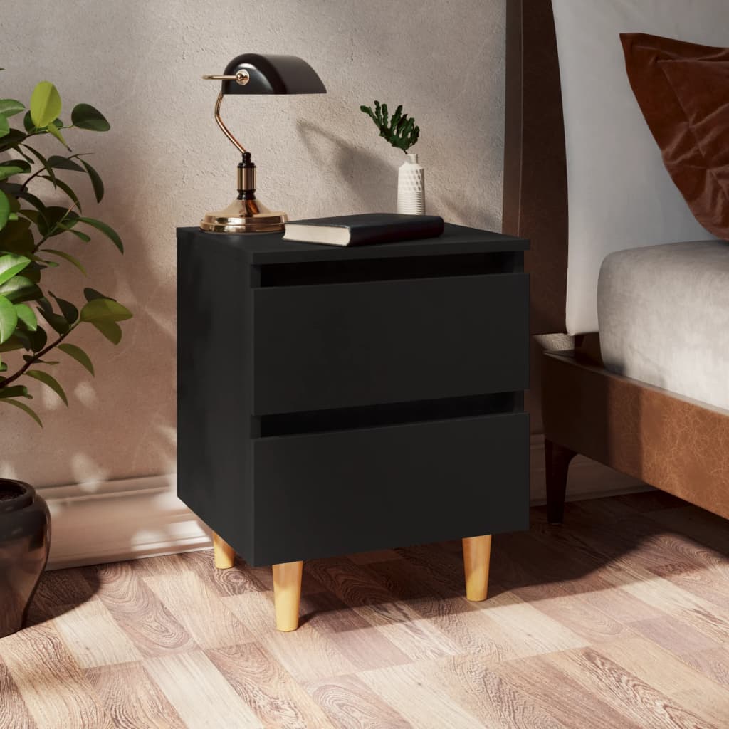 Bedside cabinets with legs in solid pine 2 pcs. 40x35x50 cm black - number 1.
