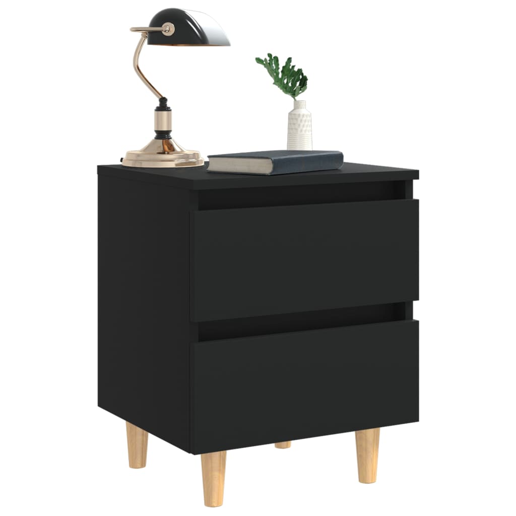 Bedside cabinets with legs in solid pine 2 pcs. 40x35x50 cm black - number 7.