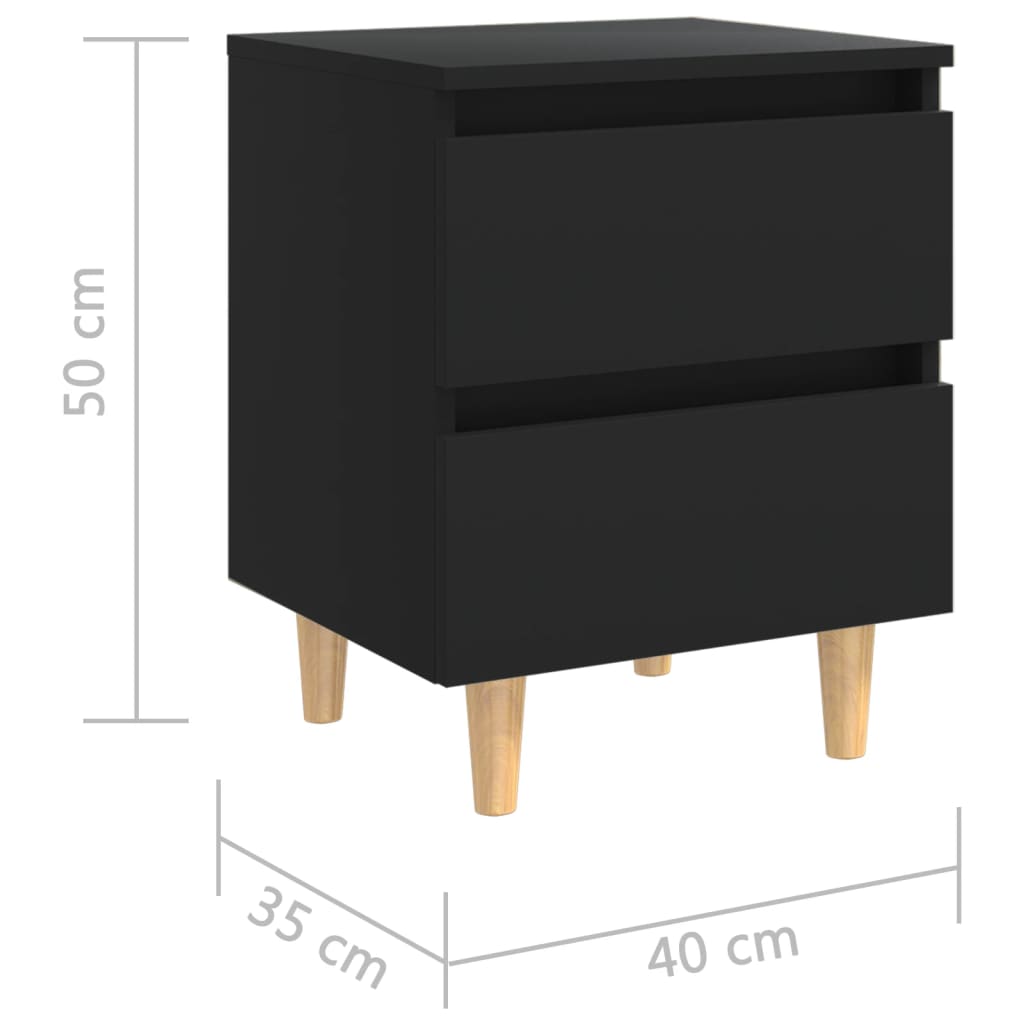 Bedside cabinets with legs in solid pine 2 pcs. 40x35x50 cm black - number 8.