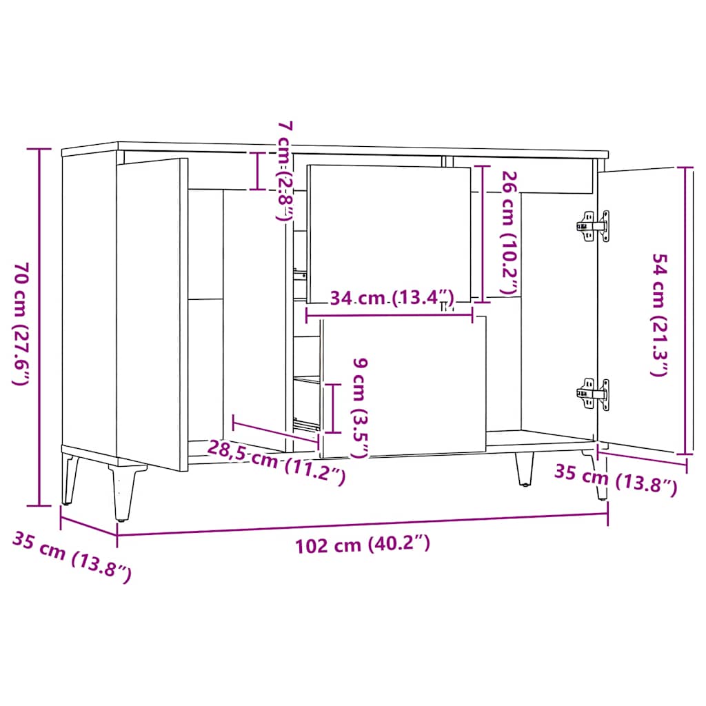 Skænk 104x35x70 cm konstrueret træ - sort, 1 - number 7.