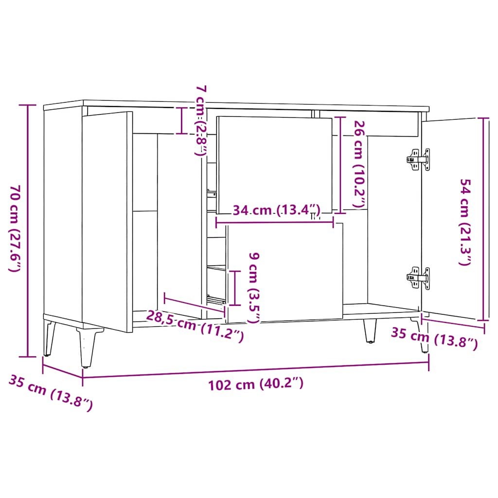 Skænk 104x35x70 cm konstrueret træ - hvid, 1 - number 7.