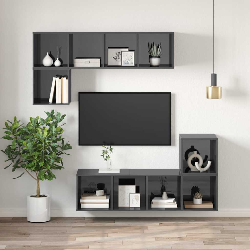 Wall hung tv cabinet 37x37x107 cm constructed wood - gray high gloss, 1, 107 cm - number 5.