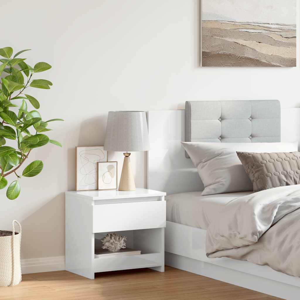 Sengebord 40x30x39 cm konstrueret træ hvid højglans - number 3.