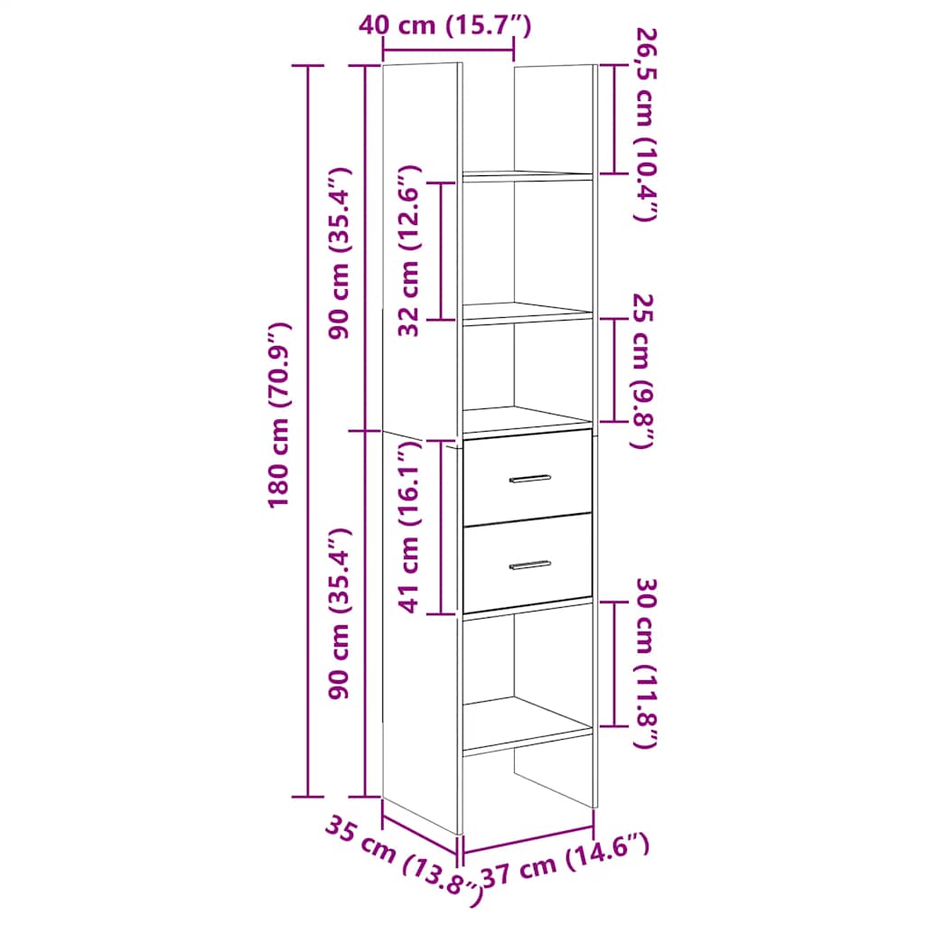 Bogreol 40x35x180 cm konstrueret træ - sort, 1 - number 8.