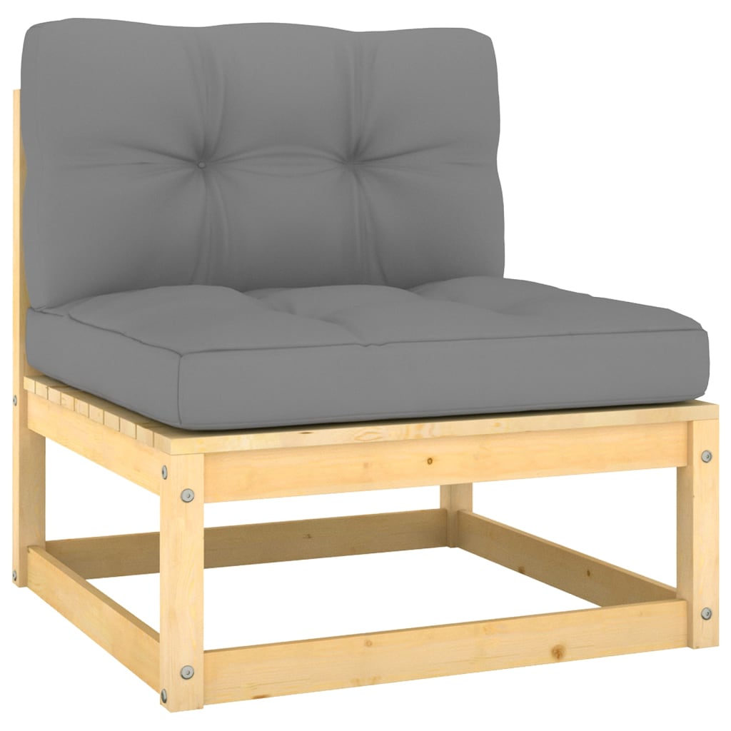 Midterdel til havesofa med grå hynder massivt fyrretræ - brun, 1, midtersofa - number 1.