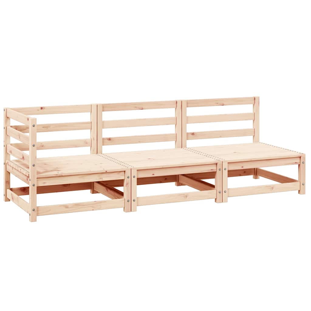 Loungesæt til haven 3 dele massivt fyrretræ - naturfarvet, 1, hjørnedel + 2x midterdel, x - number 1.