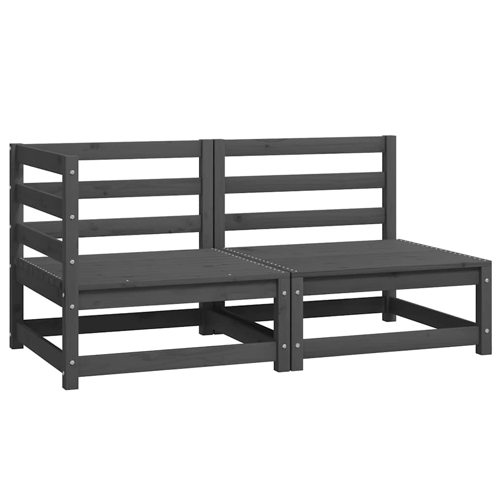 Loungesæt til haven 2 dele massivt fyrretræ - grå, 1, middle + corner, x - number 1.