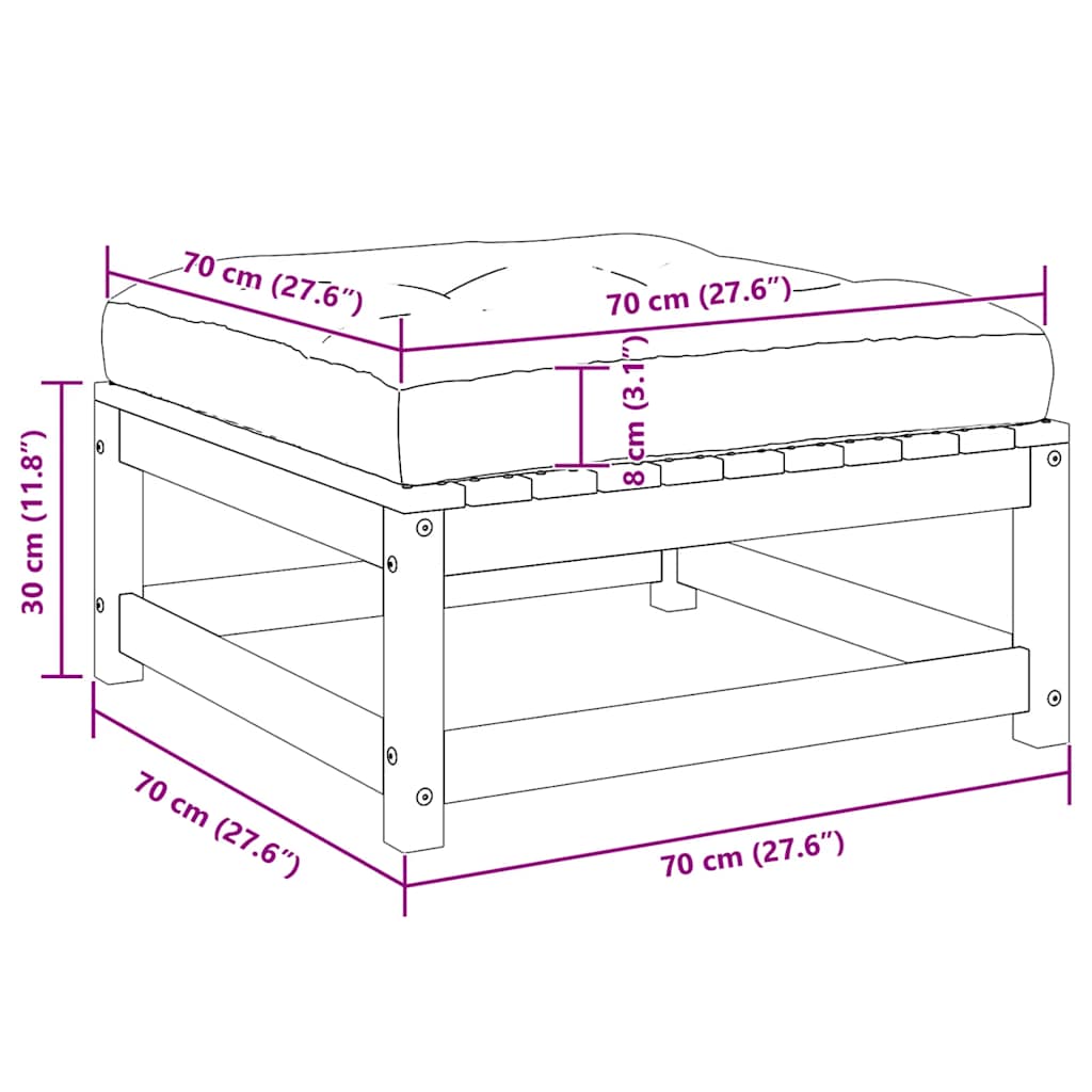Fodskamler til haven 2 stk. med hynder massivt fyrretræ - grå, 1, fodskammel (2 stk.) - number 8.