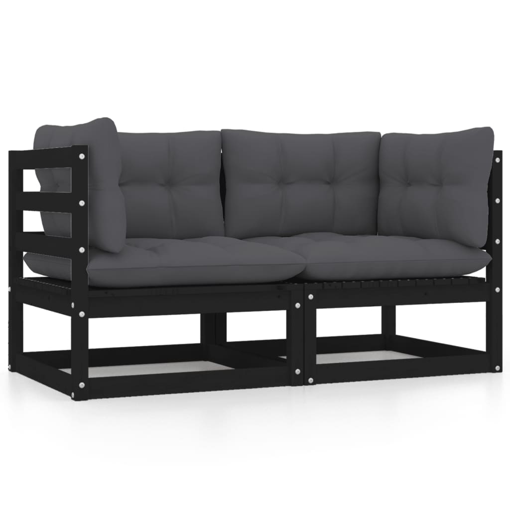 2-personers havesofa med hynder massivt fyrretræ sort - number 1.