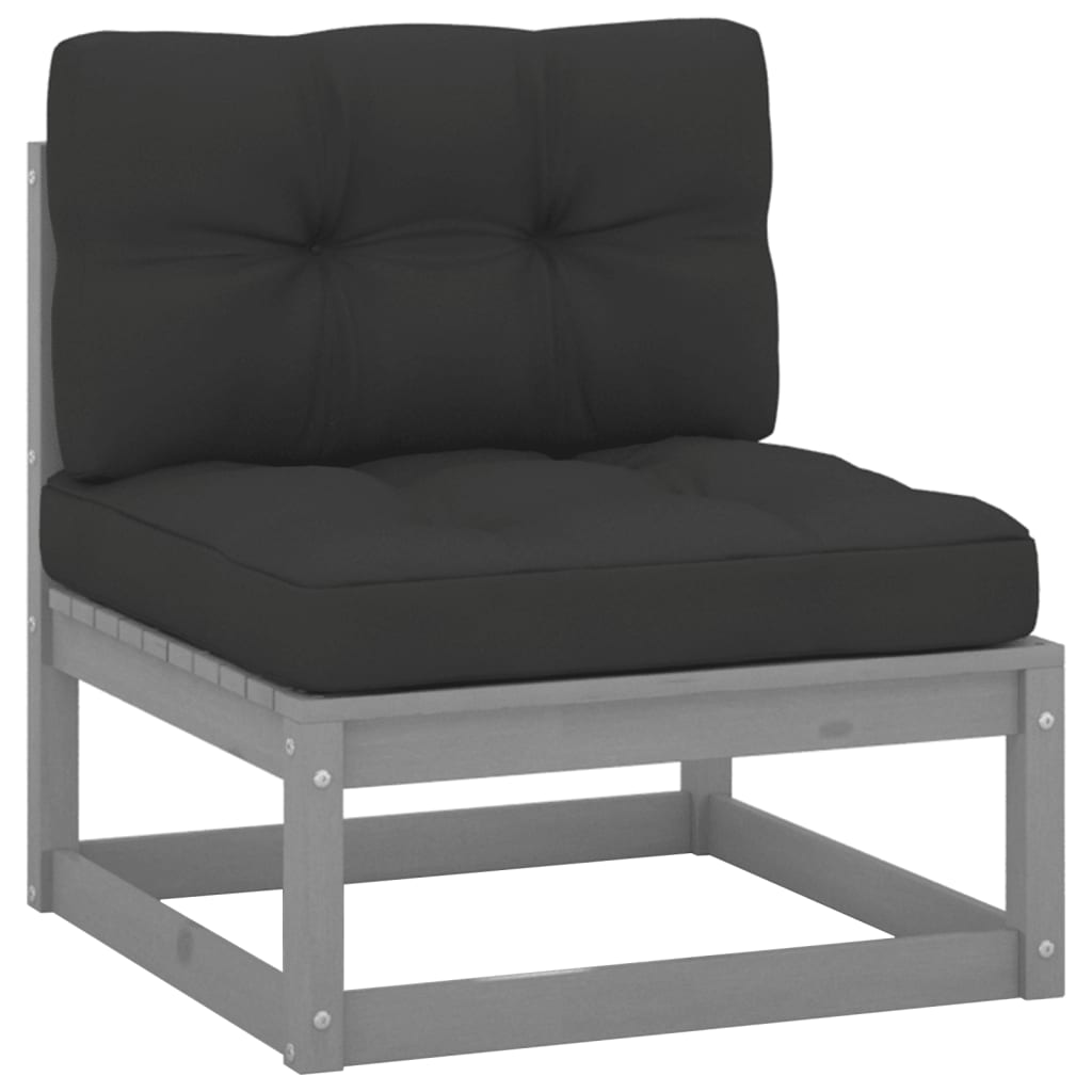 Midterdel til havesofa m. antracitgrå hynder massivt fyrretræ - number 1.