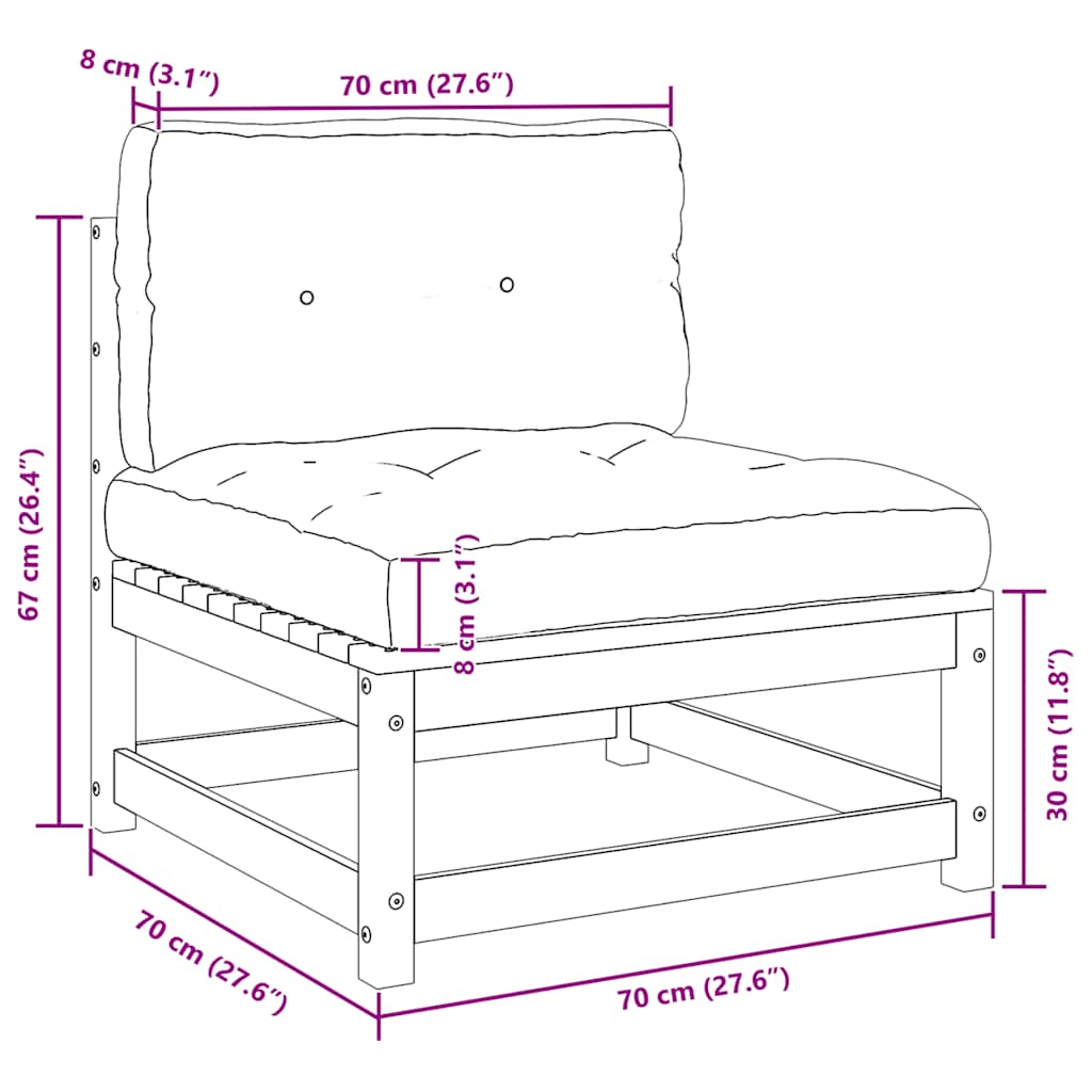 Midterdel til havesofa m. antracitgrå hynder massivt fyrretræ - number 6.