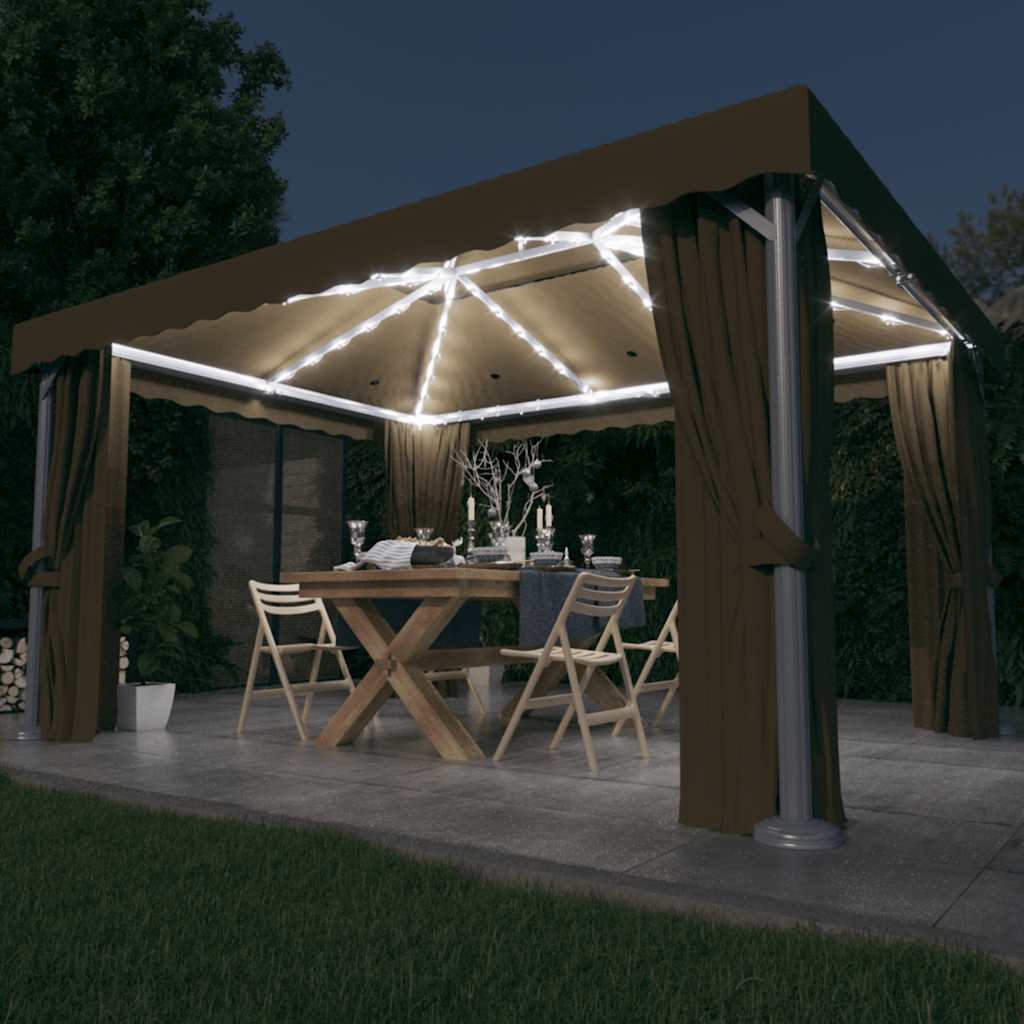 Pavilion with curtain and led light chains - gray -brown, 4 x 3 m - number 1.