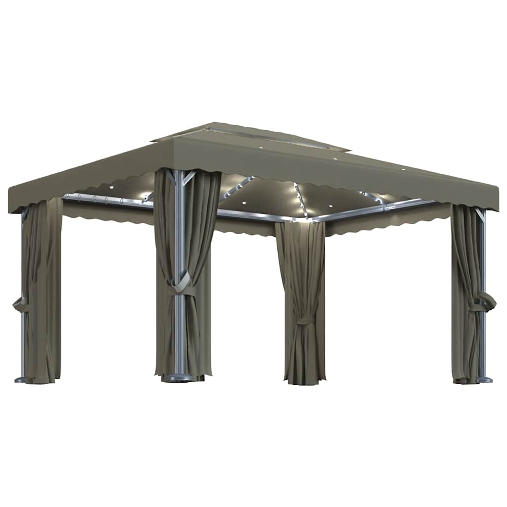 Pavilion with curtain and led light chains - gray -brown, 4 x 3 m - number 2.