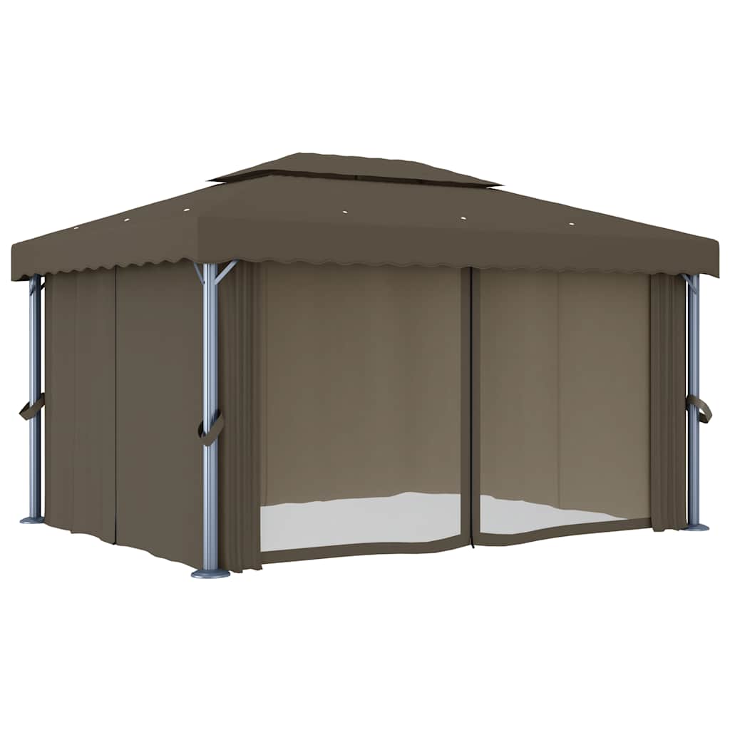 Pavilion with curtain and led light chains - gray -brown, 4 x 3 m - number 5.