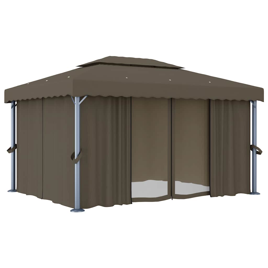 Pavilion with curtain and led light chains - gray -brown, 4 x 3 m - number 4.