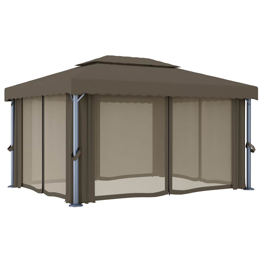 Pavilion with curtain and led light chains - gray -brown, 4 x 3 m - number 6.