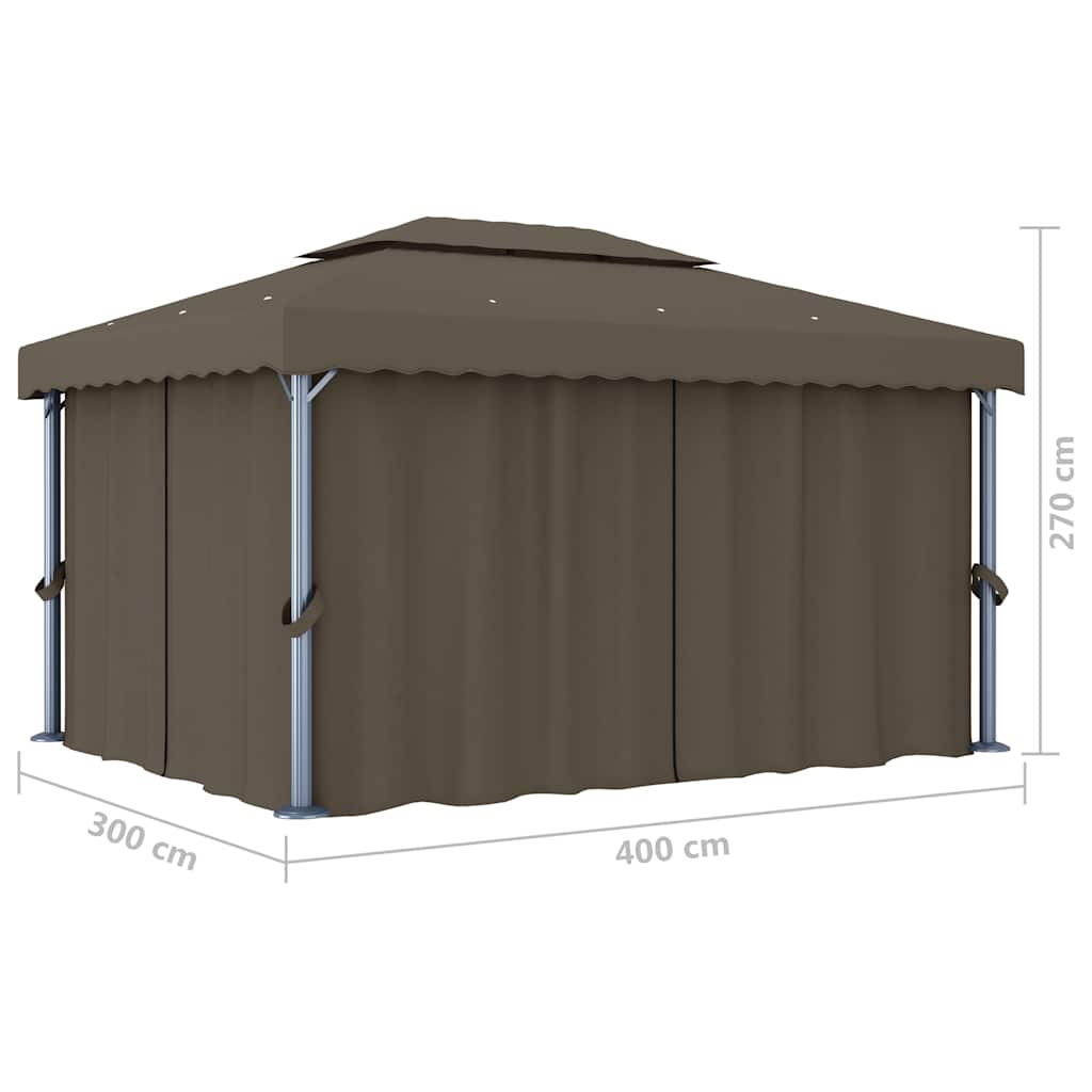 Pavilion with curtain and led light chains - gray -brown, 4 x 3 m - number 11.