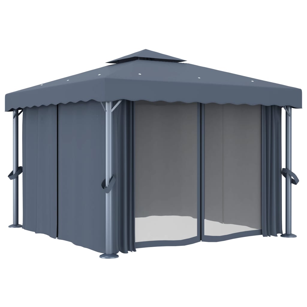 Pavilion with curtain and led light chains 3x3 m anthracite grey - number 4.