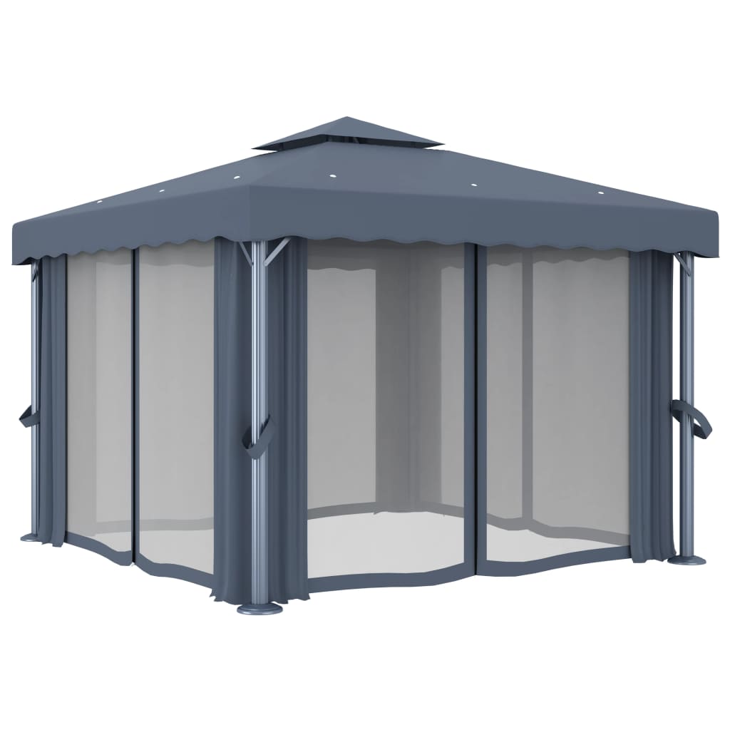Pavilion with curtain and led light chains 3x3 m anthracite grey - number 6.
