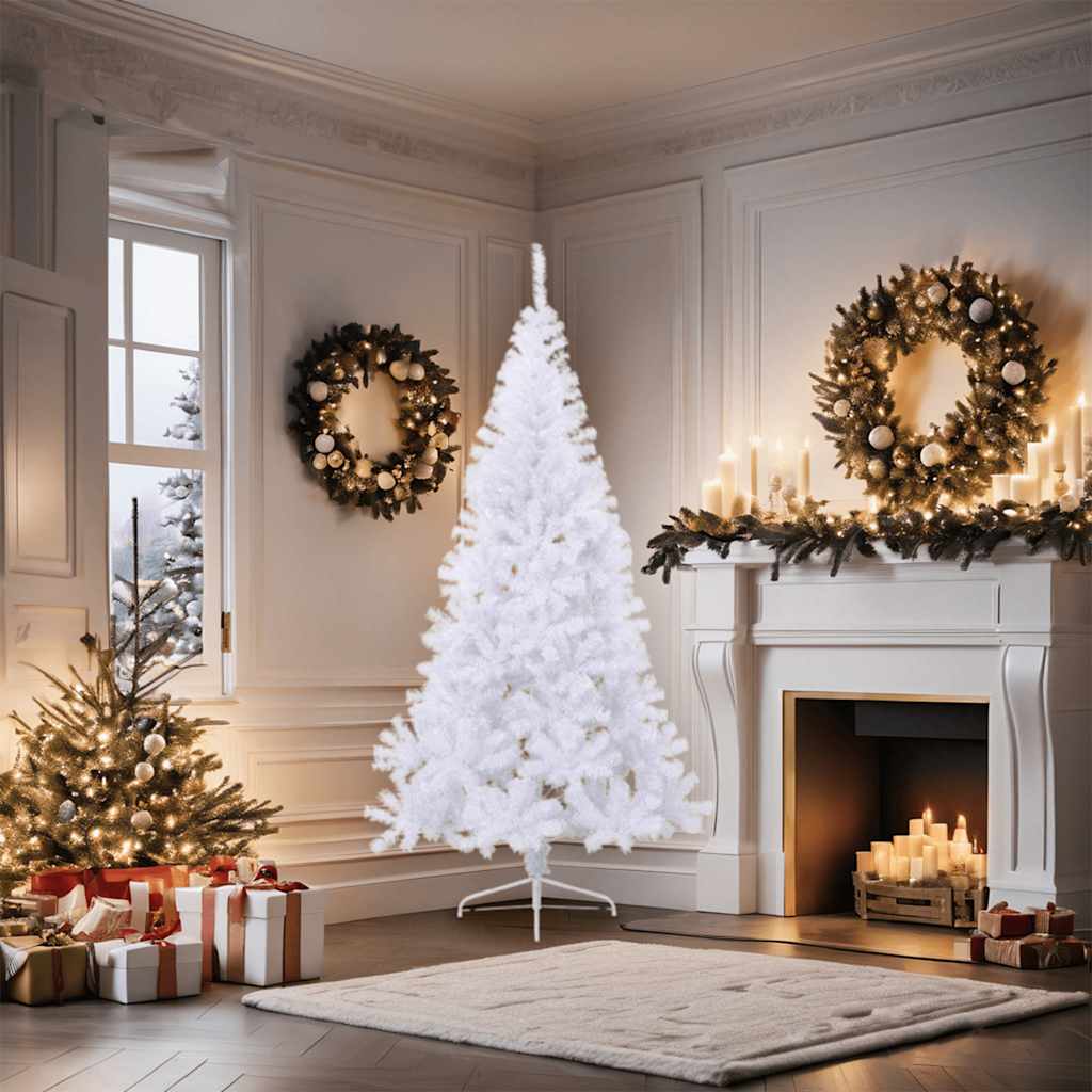 Half de noël artificiel avec arbre de noël pied 180 cm pvc - blanc, 180 x 115 cm, 1, x - number 2.