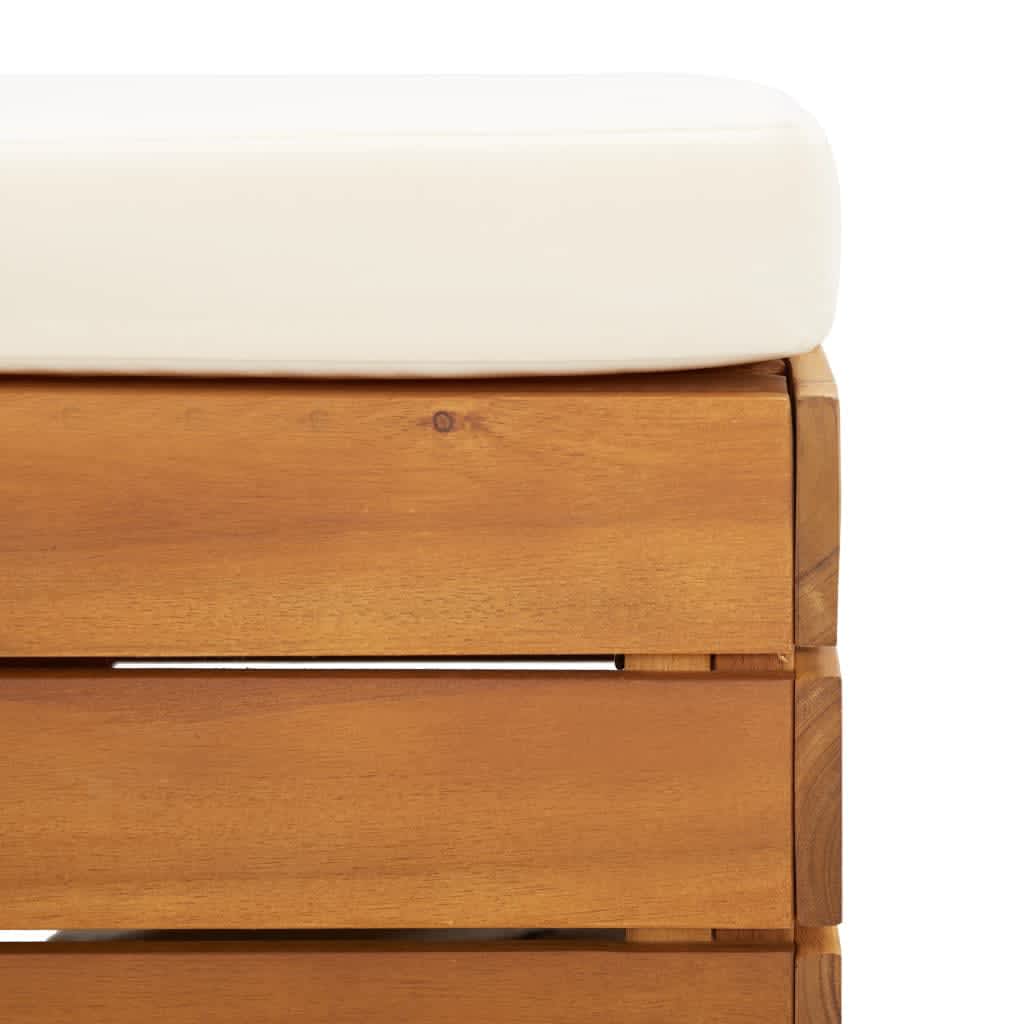 Havebord og fodskammel med hynde massivt akacietræ - cremefarvet, 1, fodskammel + bord - number 6.