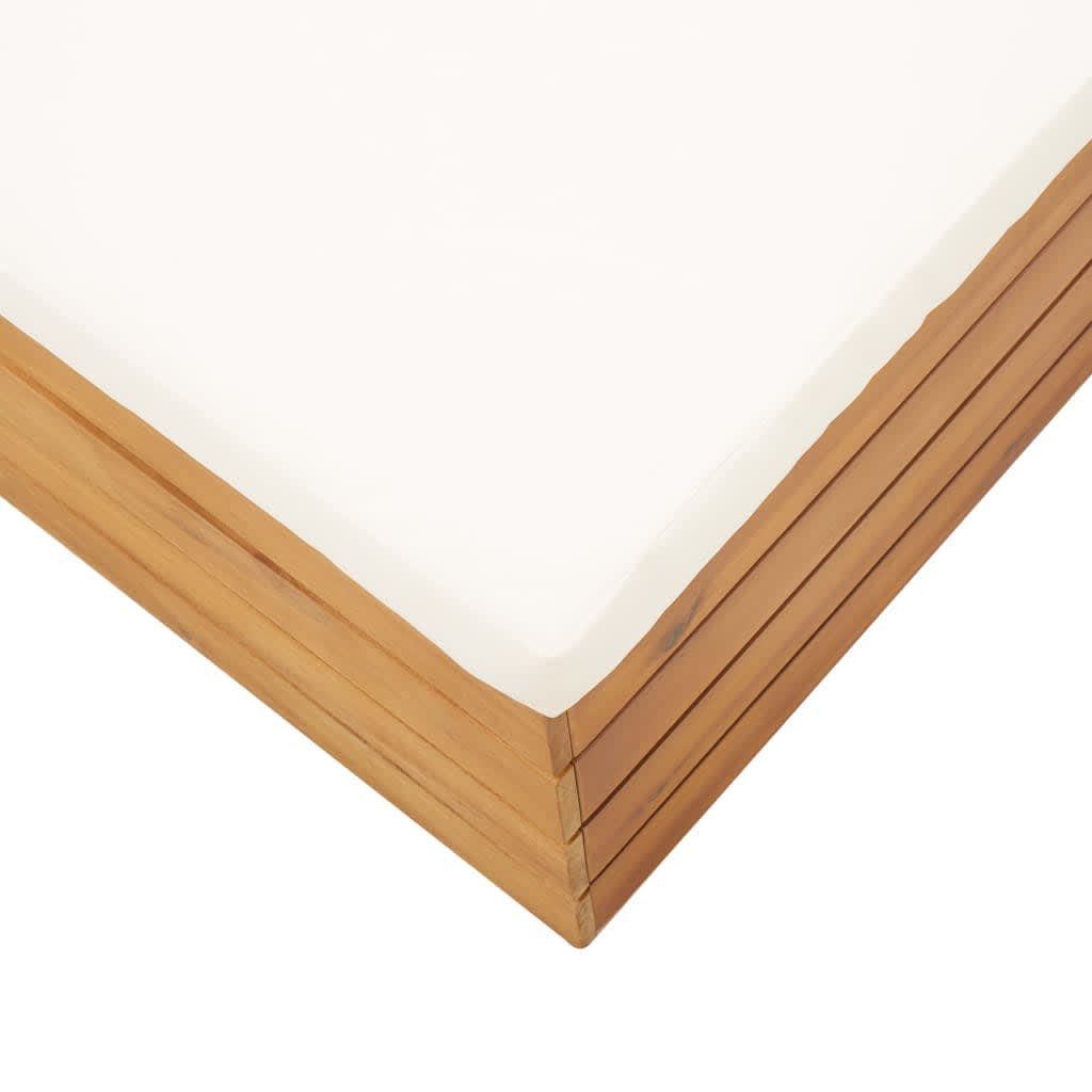 Havebord og fodskammel med hynde massivt akacietræ - cremefarvet, 1, fodskammel + bord - number 5.