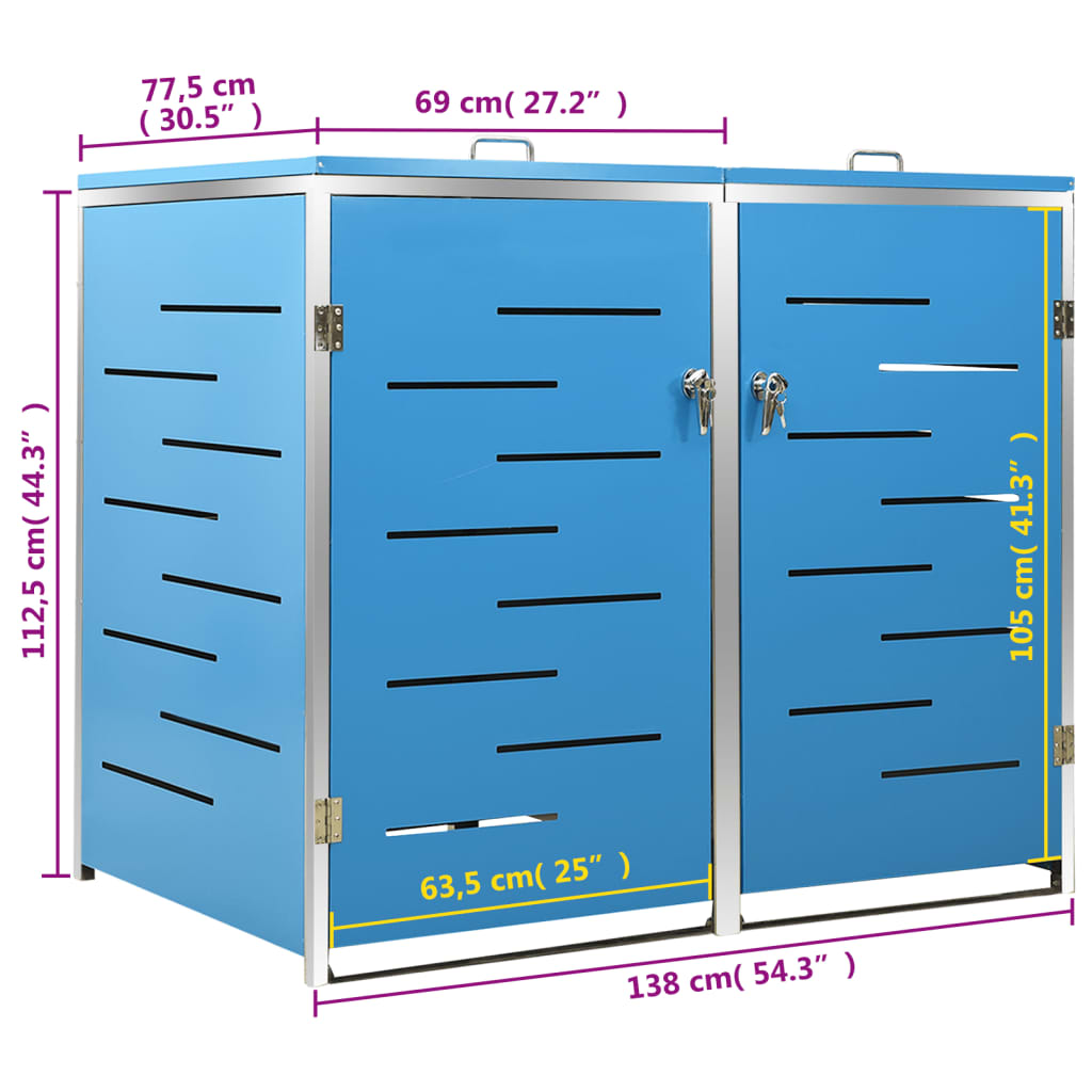 Poubelle double dissimulée 138x77,5x112,5 cm en acier inoxydable - bleu, 2 poubelles, 1 - number 12.