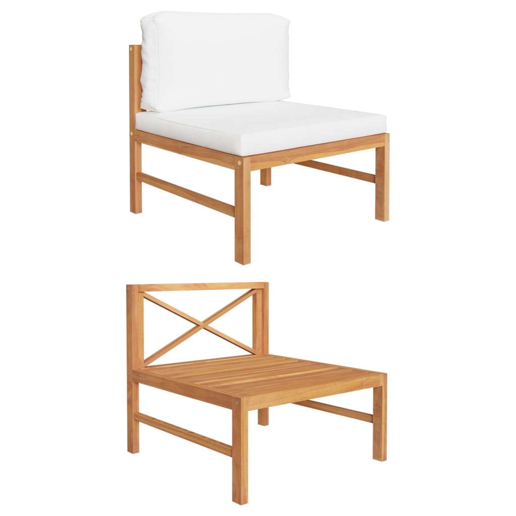 Część środkowa do sofy z poduszkami w kolorze kremowym, lite drewno tekowe - number 1.