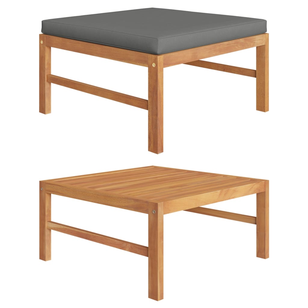 Fodskammel med mørkegrå hynde massivt teaktræ - number 1.