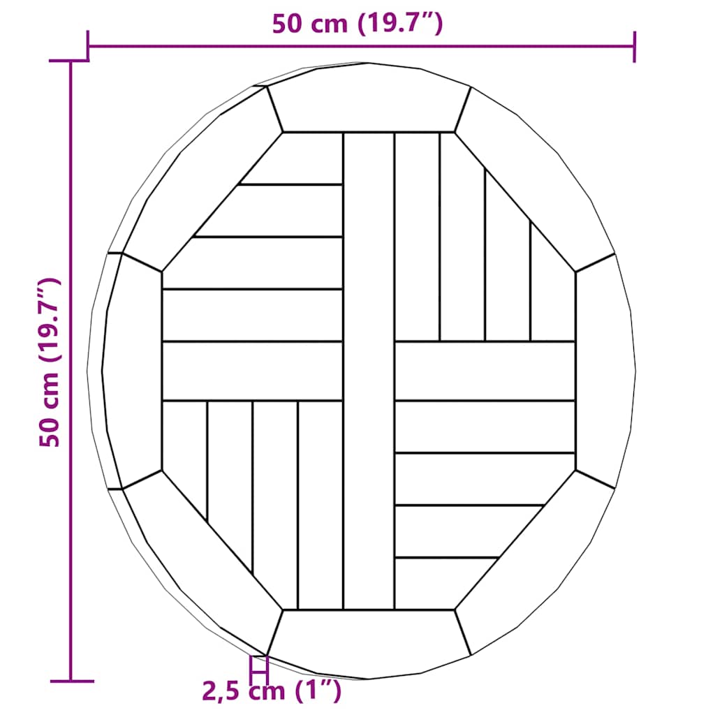 Tablica gornji dio 2,5 cm 50 cm okrugli čvrsti tikovina od tikovine - number 6.